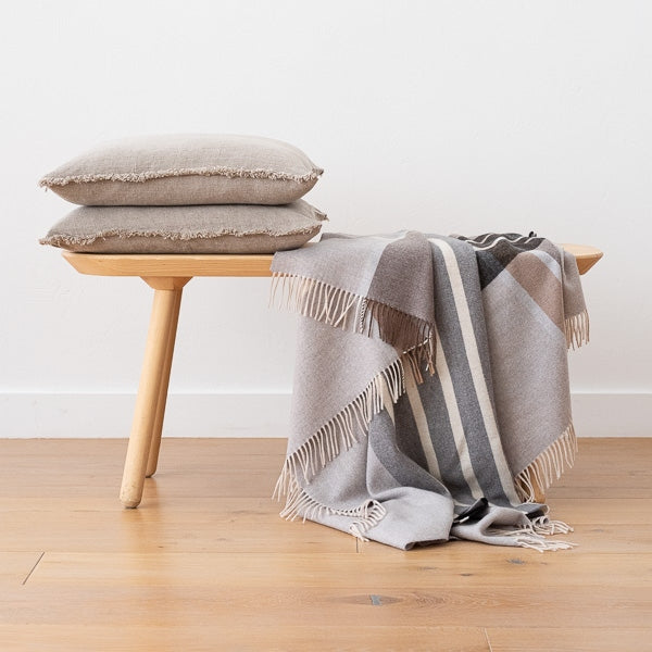 Extra Fine Merino Wool Striped Grey Throw