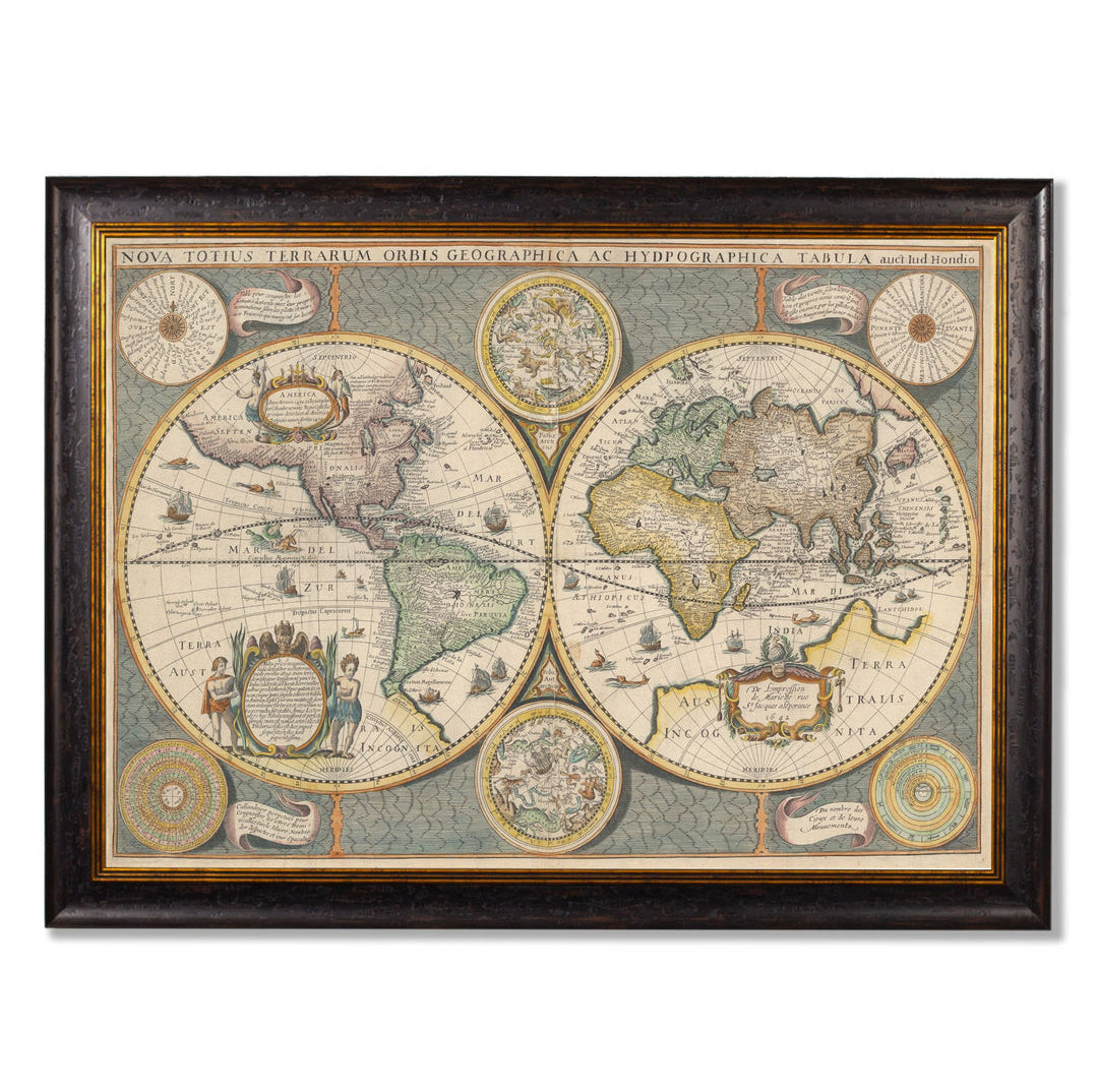 C.1642 Map of the World Framed Vintage Print