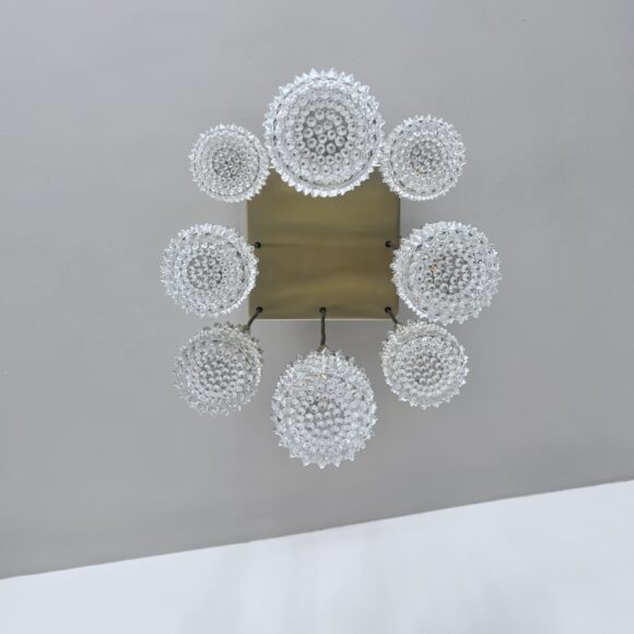 1970s Mid-Century Czech Brass Multi Pendant Chandelier