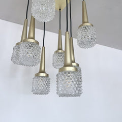 1970s Mid-Century Czech Brass Multi Pendant Chandelier
