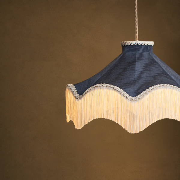 Moiré Fringed Lampshade with Tassels  | Midnight Blue | Tinker & Tallulah