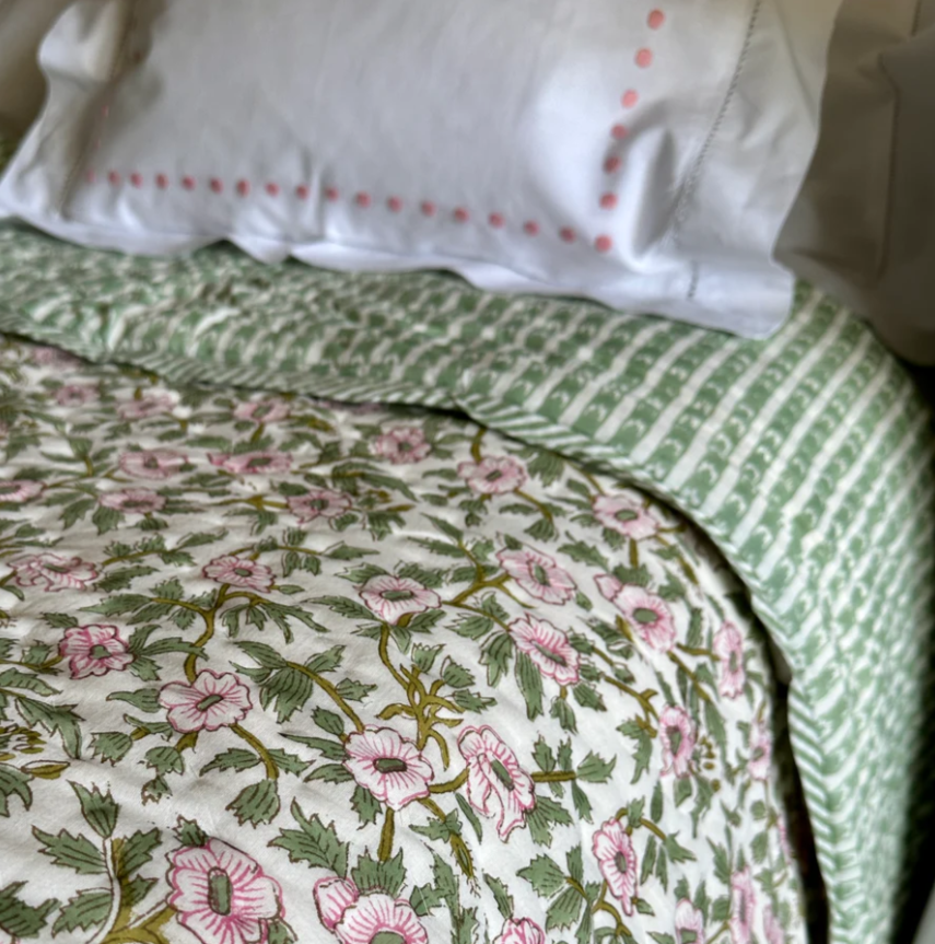 Sarah K Green & Pink Floral Quilt