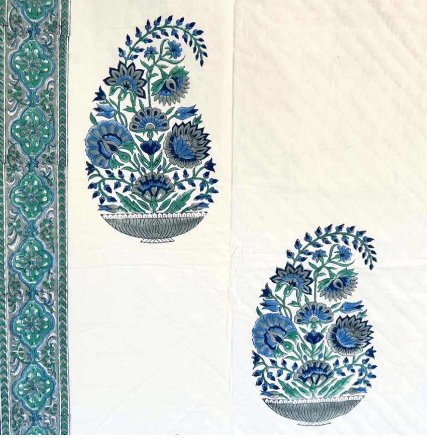 Sarah K Blue & Green Paisley Pique Quilt