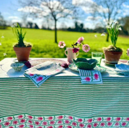 Sarh K Green & PInk Striped Suzani Tablecloth