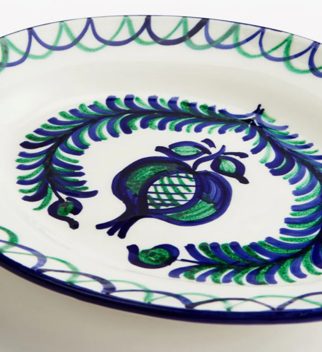 Mews Furnishings Spanish Platter With Blue & Green 'Pomegranate & Fern' Design