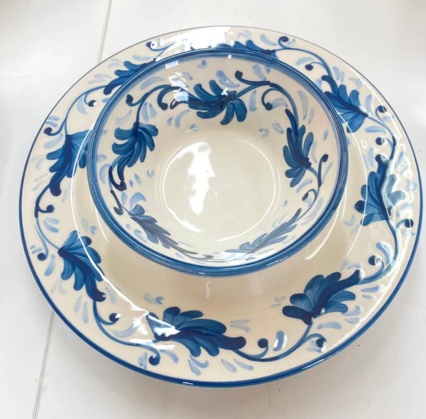 Mews Furnishings Spanish Lebrillo Small Bowl With Indigo Flower Design