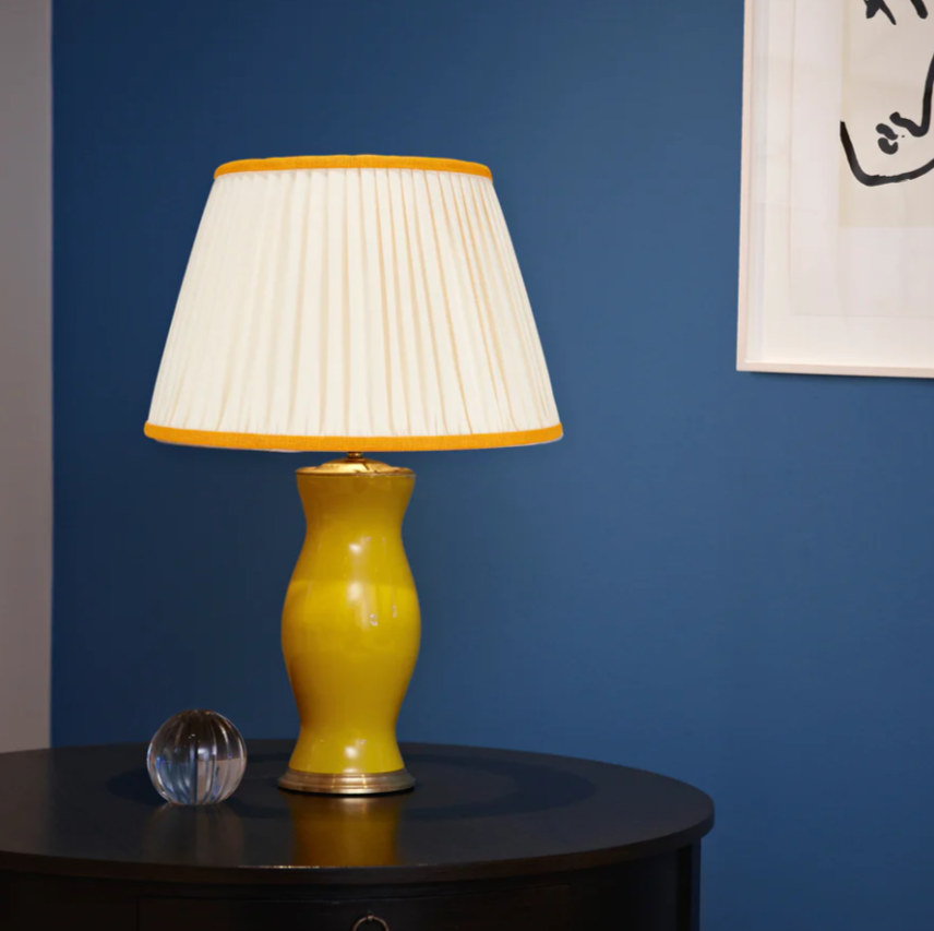 Rosana Lonsdale Pleated Ivory Linen Lampshade with Yellow Coloured Trim 