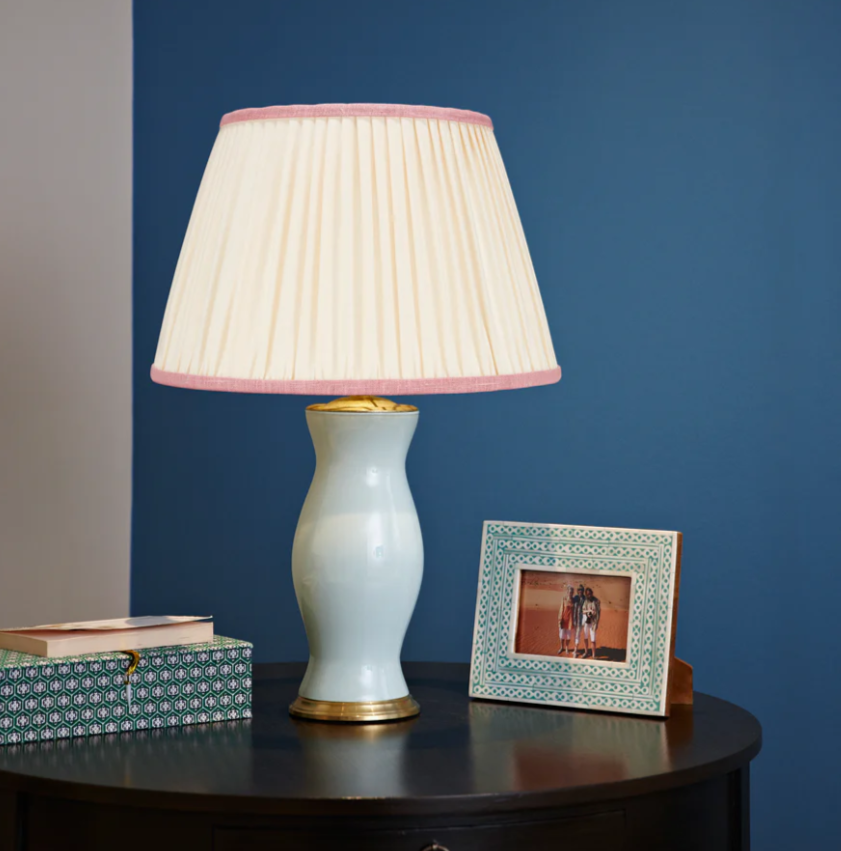 Rosana Lonsdale Pleated Ivory Linen Lampshade with Pink Coloured Trim 