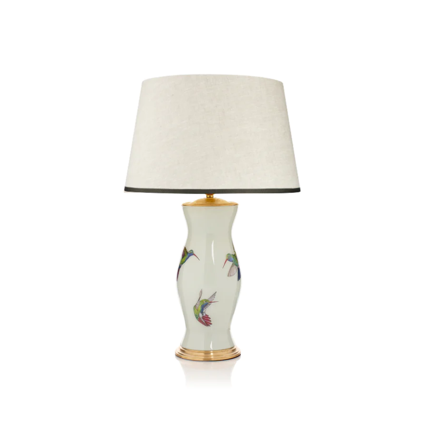 Rosana Lonsdale Stretched Ivory Linen Lampshade with Cloud Green Coloured Trim 