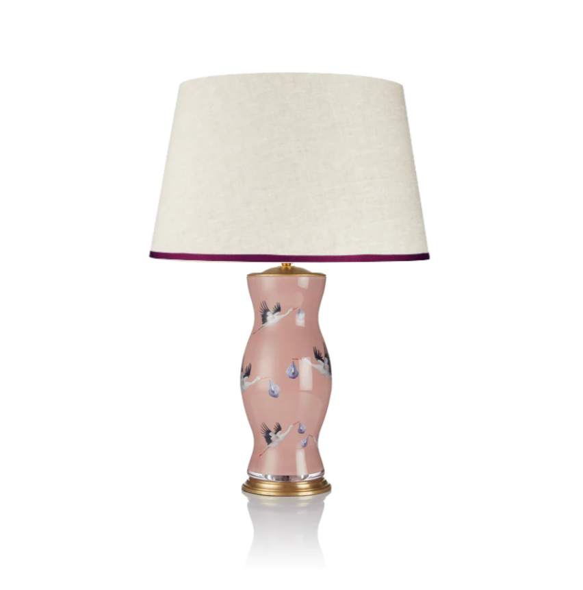 Rosana Lonsdale Stretched Ivory Linen Lampshade with Blush Coloured Trim 