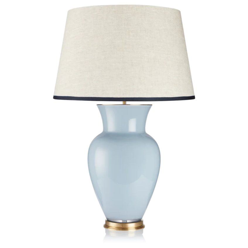 Rosana Lonsdale Stretched Ivory Linen Lampshade with Dark Blue Coloured Trim 