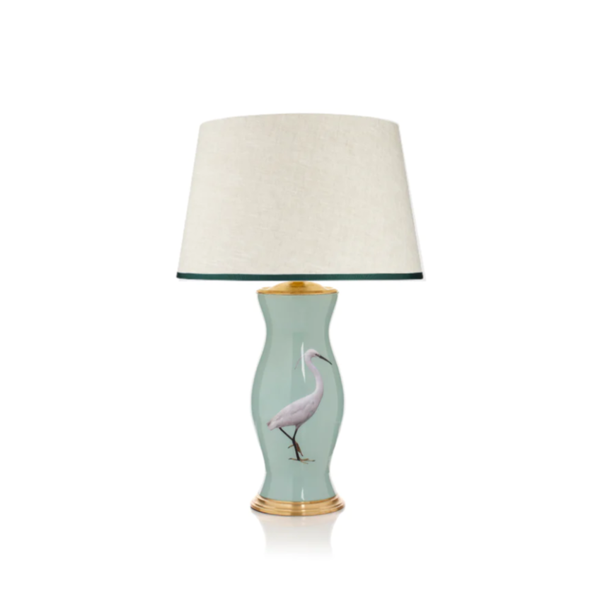 Rosana Lonsdale Stretched Ivory Linen Lampshade with Artichoke Green Coloured Trim 