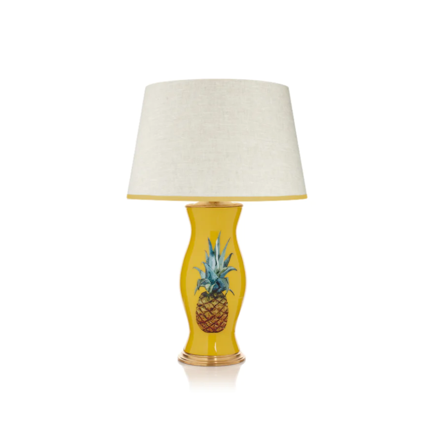 Rosana Lonsdale Stretched Ivory Linen Lampshade with Sunny Yellow Coloured Trim 