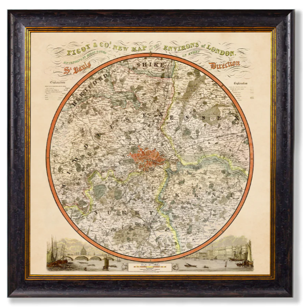 c.1839 Pigot & Co. New Map of the Environs London Framed Print