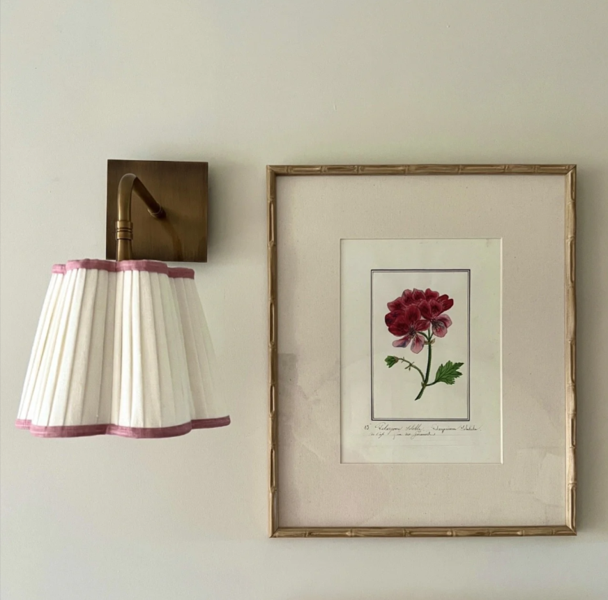 Scalloped Ivory Linen Lampshade with a Rose Pink Trim- Patton House  