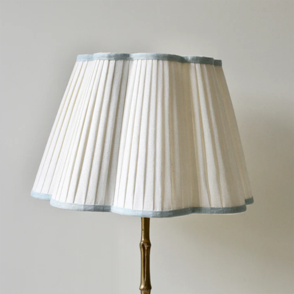 Scalloped Ivory Linen Lampshade with a Bluebell Trim- Patton House  
