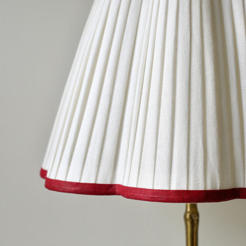 Scalloped Ivory Linen Lampshade with a Ruby Trim- Patton House  