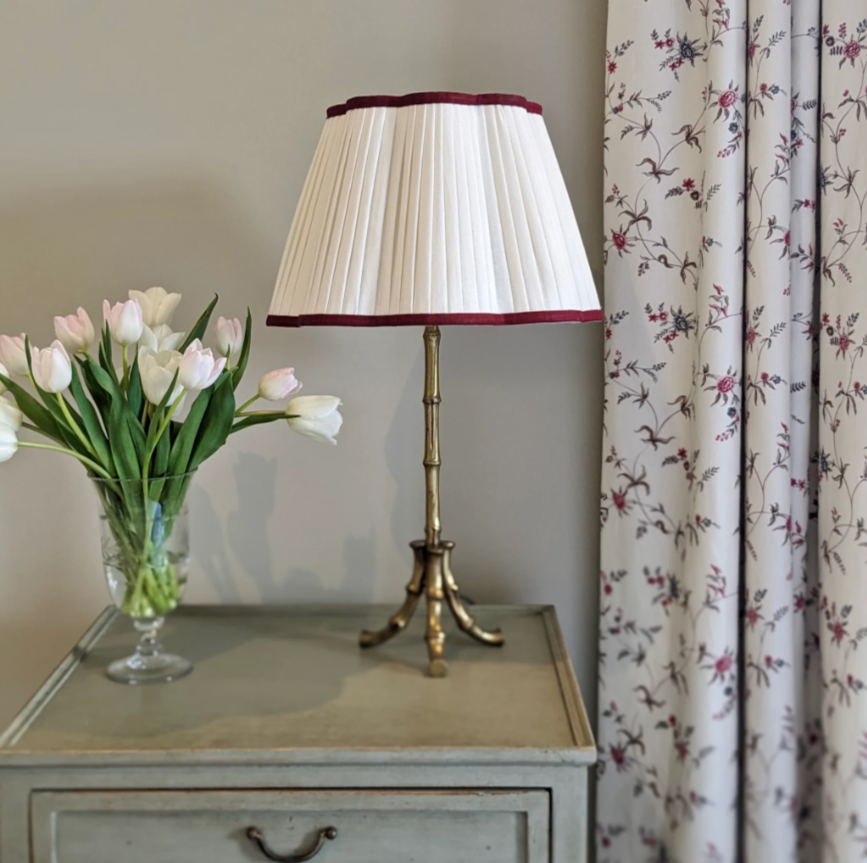 Scalloped Ivory Linen Lampshade with a Ruby Trim- Patton House  