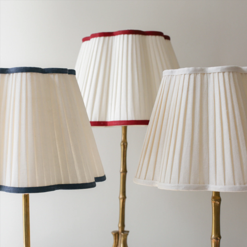 Scalloped Ivory Linen Lampshade with a Ruby Trim- Patton House  