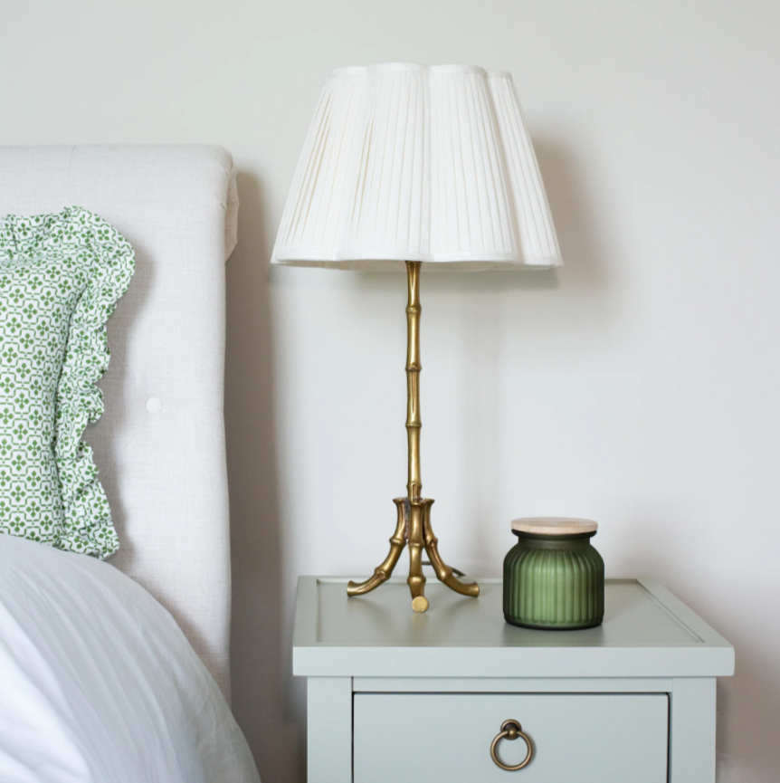 Scalloped Ivory Linen Lampshade with a Ivory Trim- Patton House  