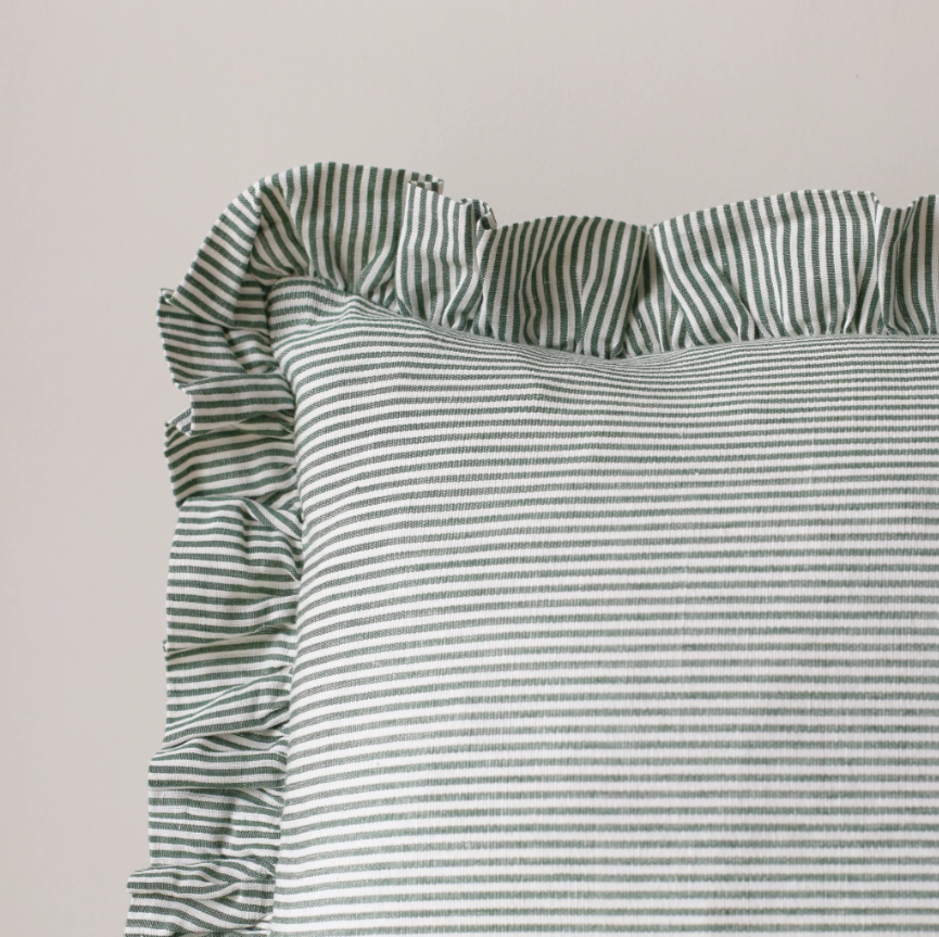 Striped Square Ruffle Cushion in Green & Ivy Patton House