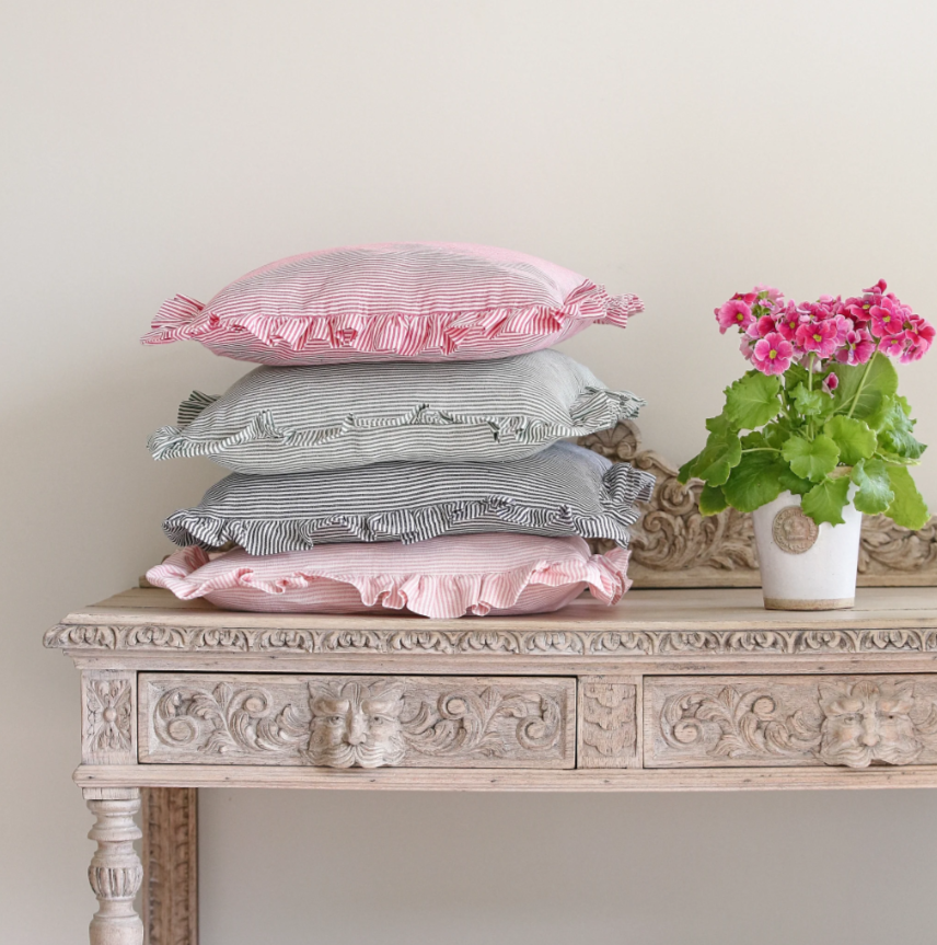 Striped Square Ruffle Cushion in Green & Ivy Patton House