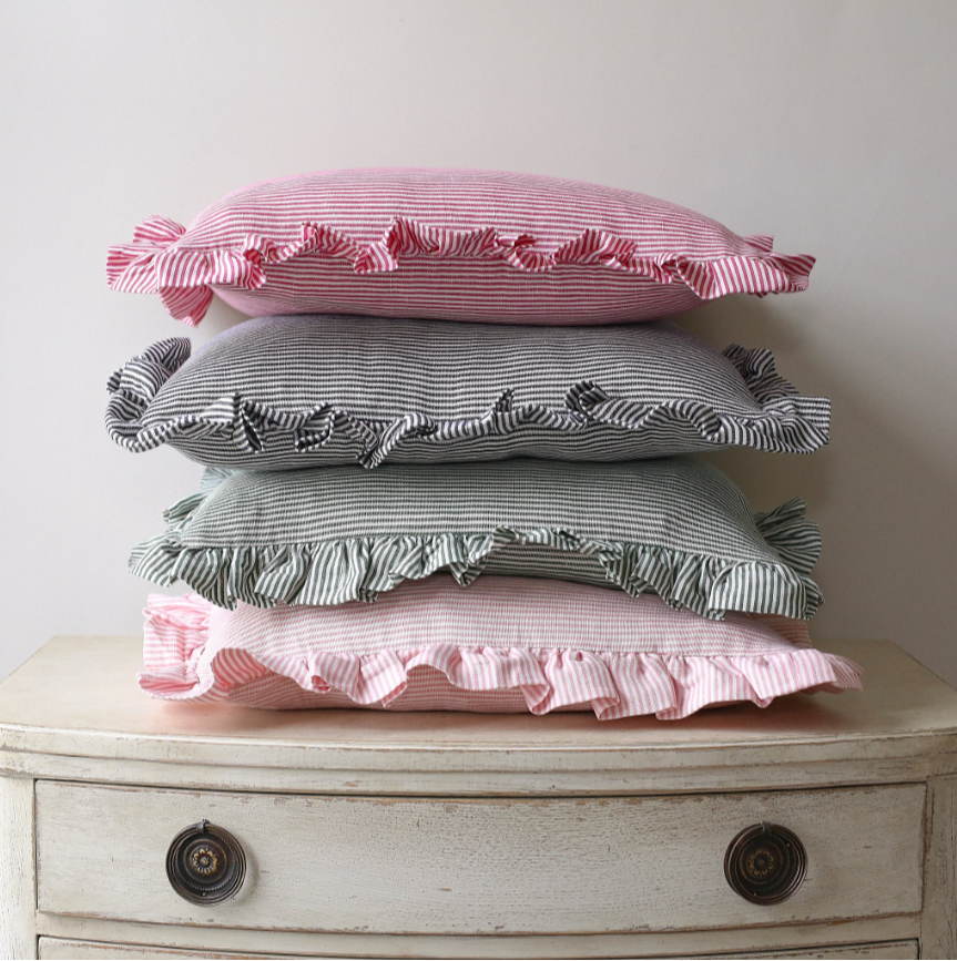 Striped Square Ruffle Cushion in Green & Ivy Patton House