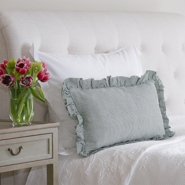 Striped Oblong Ruffle Cushion in Green & Ivy Patton House