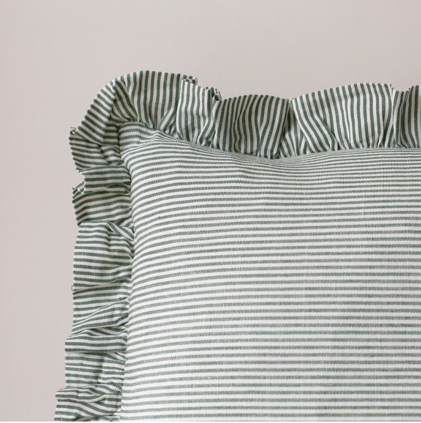 Striped Oblong Ruffle Cushion in Green & Ivy Patton House