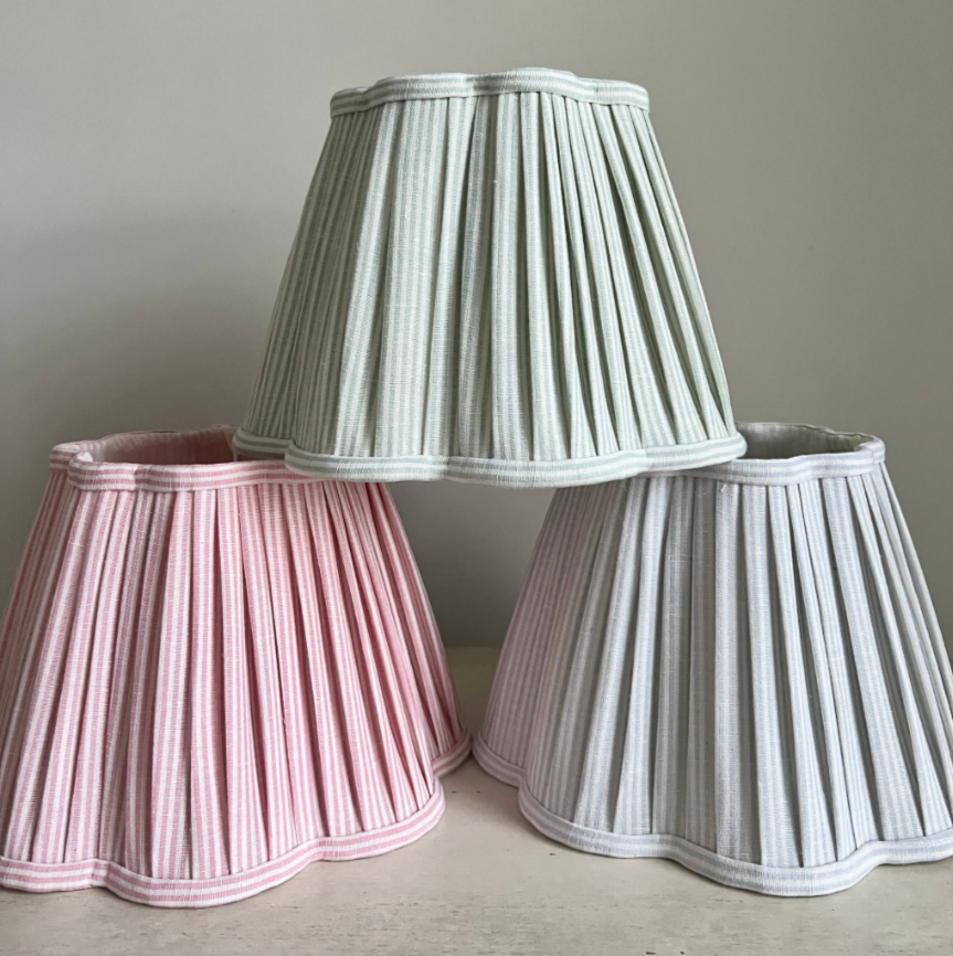 Scalloped Striped Lampshade in Rose Pink & Ivy Patton House