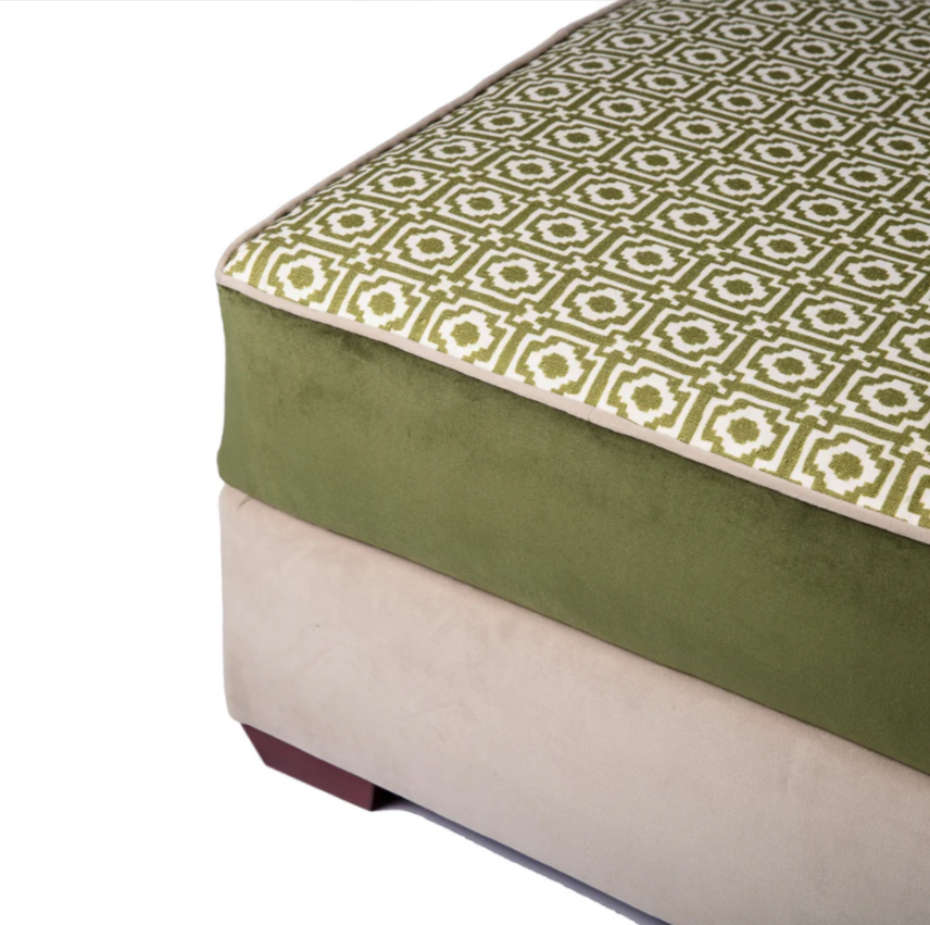 Made to Order Green 'Alotablot' Fabric Ottoman | Kelling Home
