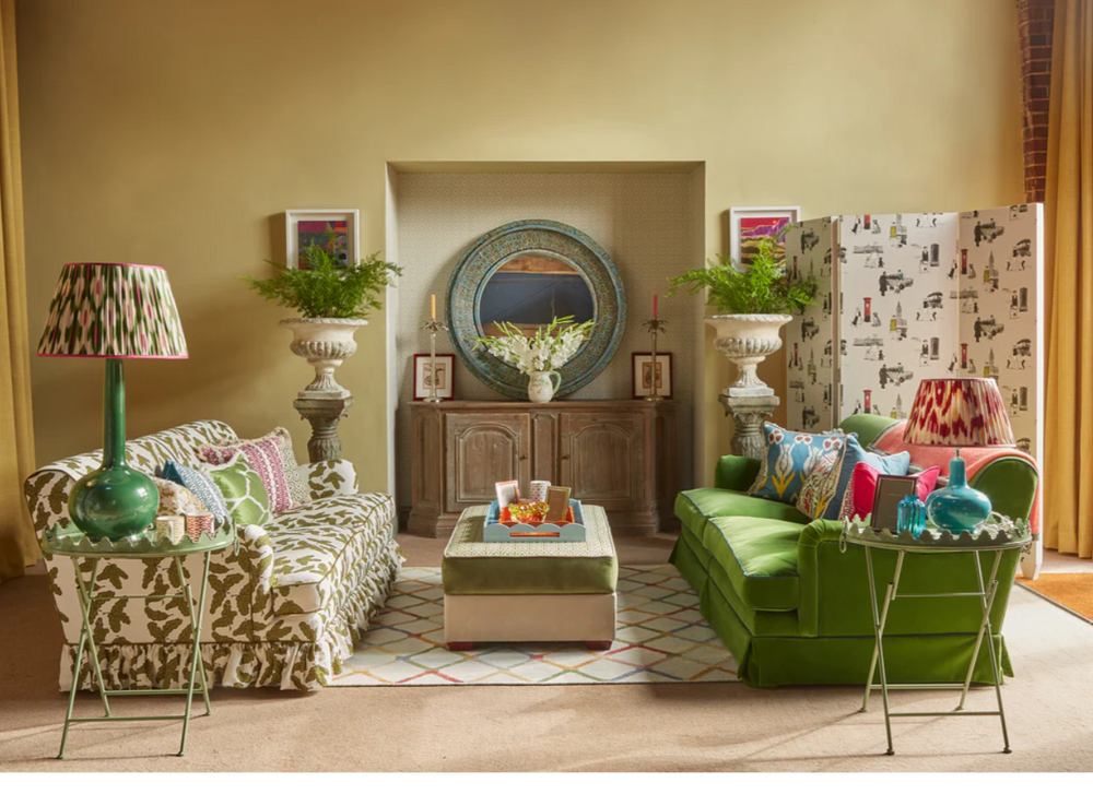 Made to Order Green 'Alotablot' Fabric Ottoman | Kelling Home