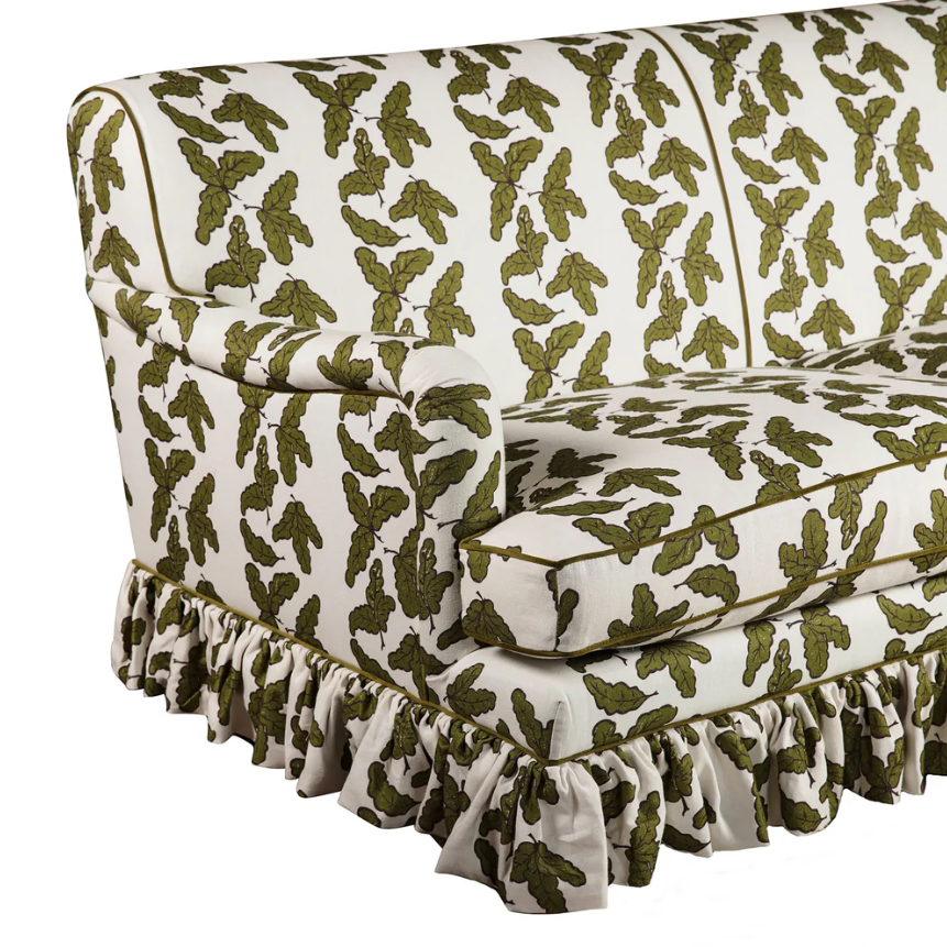 Green Oak Leaf Patterned Two Seater Samphire Sofa | Kelling Home