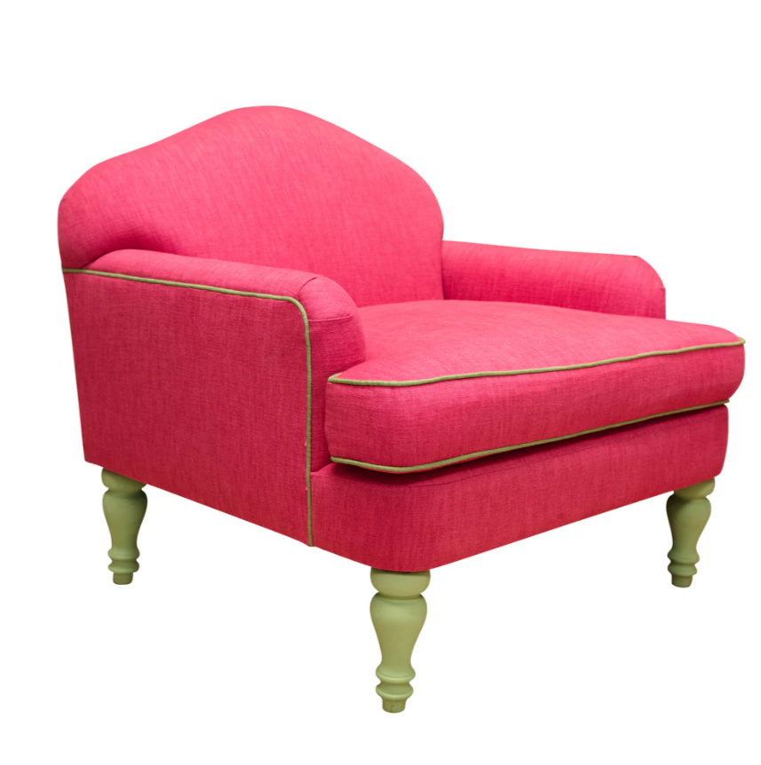 Pink With Green Piping Camel Back Armchair | Kelling Home  