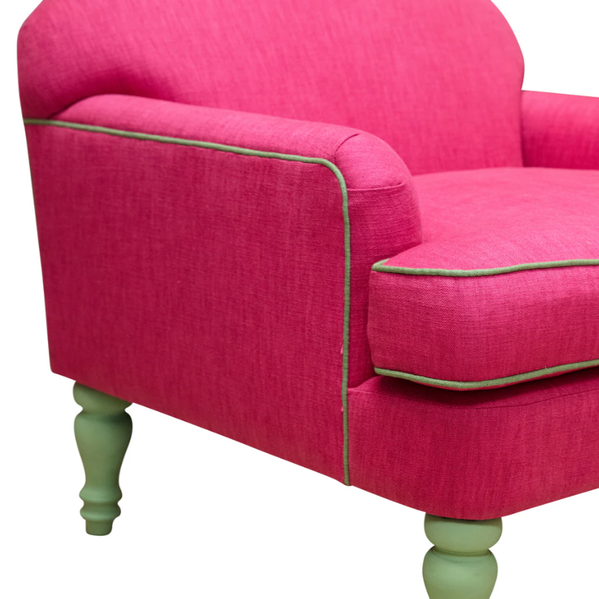 Pink With Green Piping Camel Back Armchair | Kelling Home  