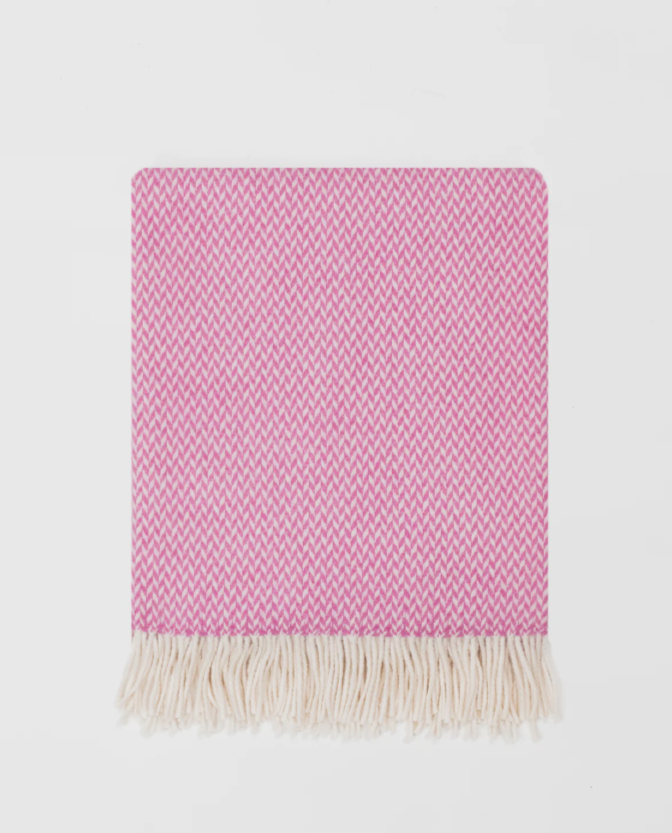 Pink Herringbone Throw | Merino Wool | Isle Mill | Balintyre Foxglove