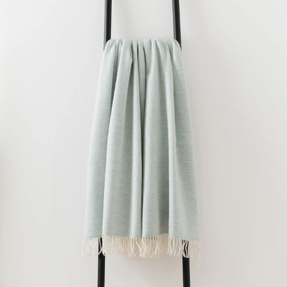 Blue Herringbone Throw | Merino Wool | Isle Mill | Aquamarine Cornflower