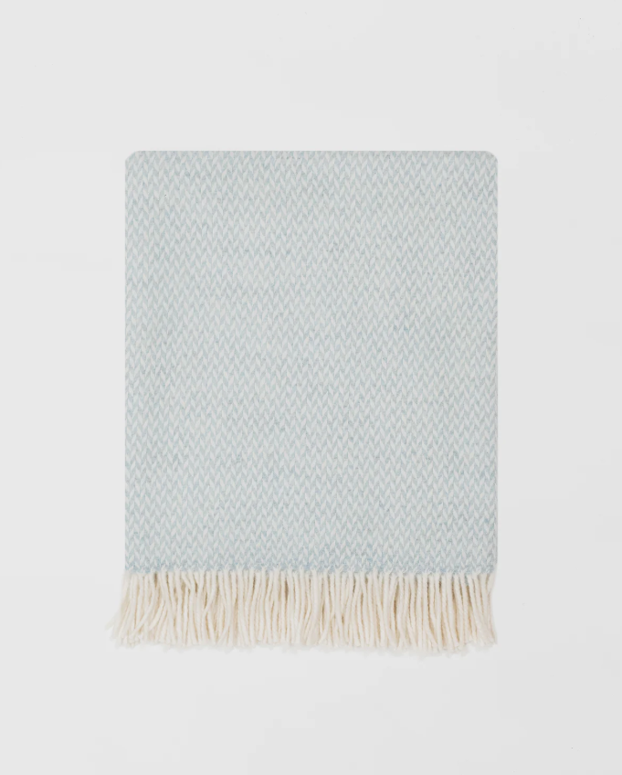 Blue Herringbone Throw | Merino Wool | Isle Mill | Aquamarine Cornflower
