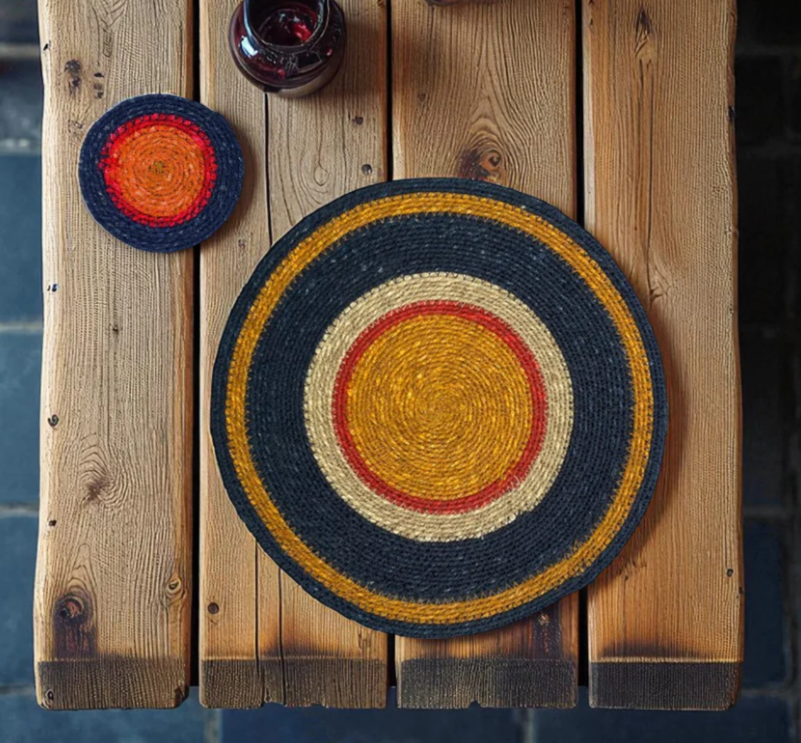 Set of 4 Seagrass Coasters | Olive & Old Rose | British Colour Standard