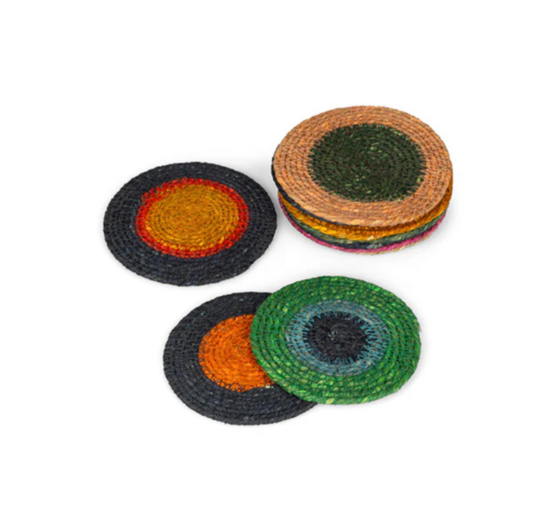 Set of 4 Seagrass Coasters | Olive & Old Rose | British Colour Standard