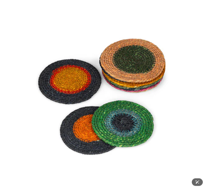 Set of 4 Seagrass Coasters | Olive & Old Rose | British Colour Standard