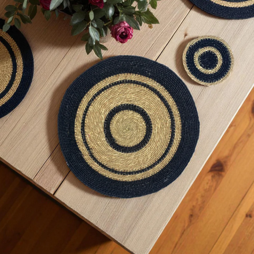 Set of 4 Seagrass Coasters | Black & Natural | British Colour Standard