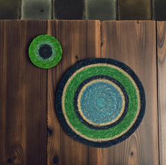 Set of 4 Seagrass Coasters | Beryl Green, Midnight Blue  & Tropic Turquoise | British Colour Standard