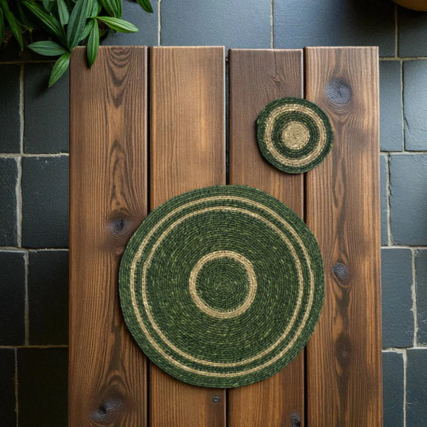 Set of 4 Seagrass Coasters | Olive Green & Natural | British Colour Standard