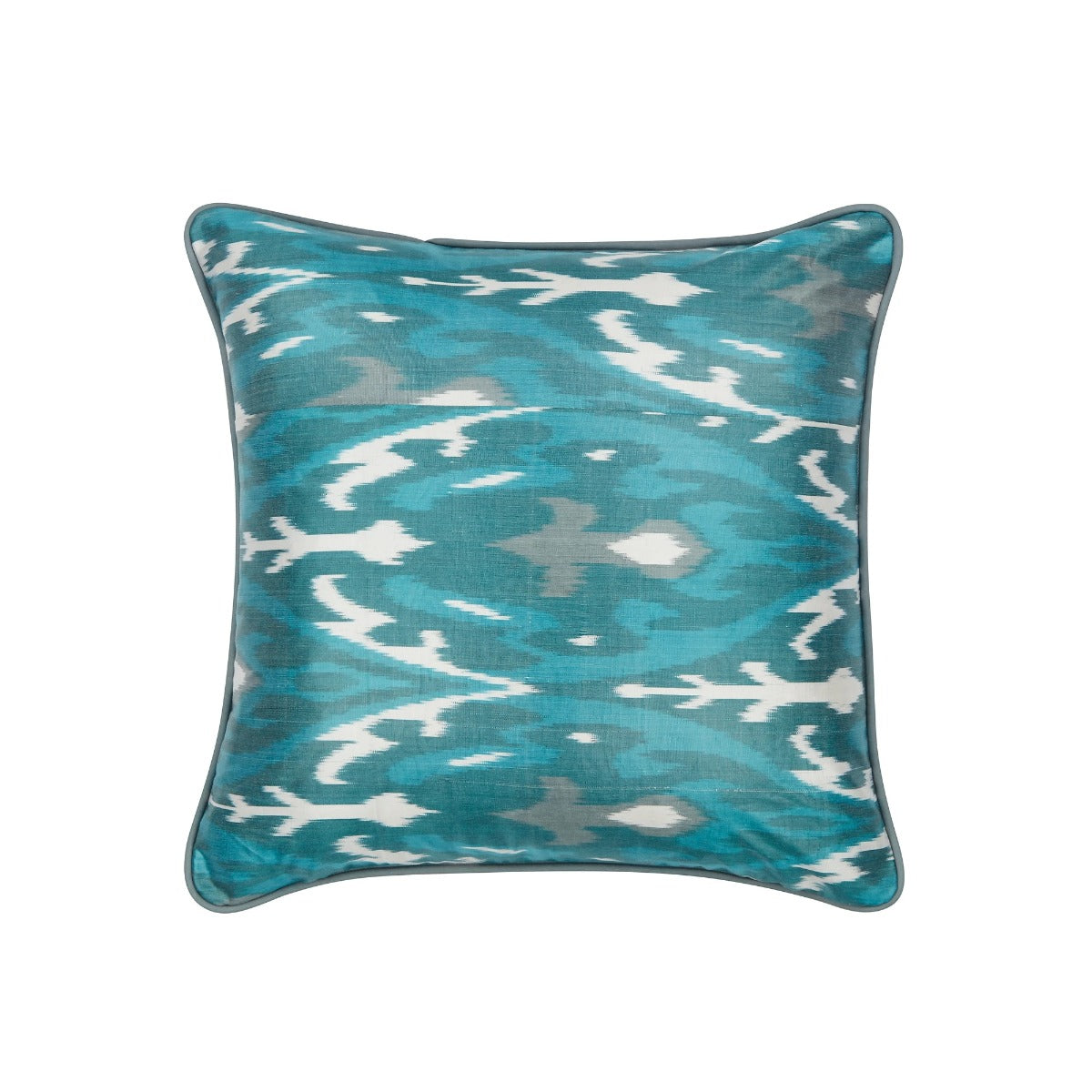 Luxury Silk Square Verdigris & Jade Green Ikat Cushion