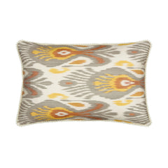 Luxury Silk Rectangular Grey & Mustard Yellow Ikat Cushion