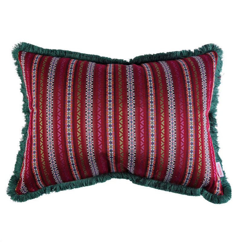 Kelling Home, Peruvian Striped Fuchsia Rectangular Cushion With Moss Green Fringe
