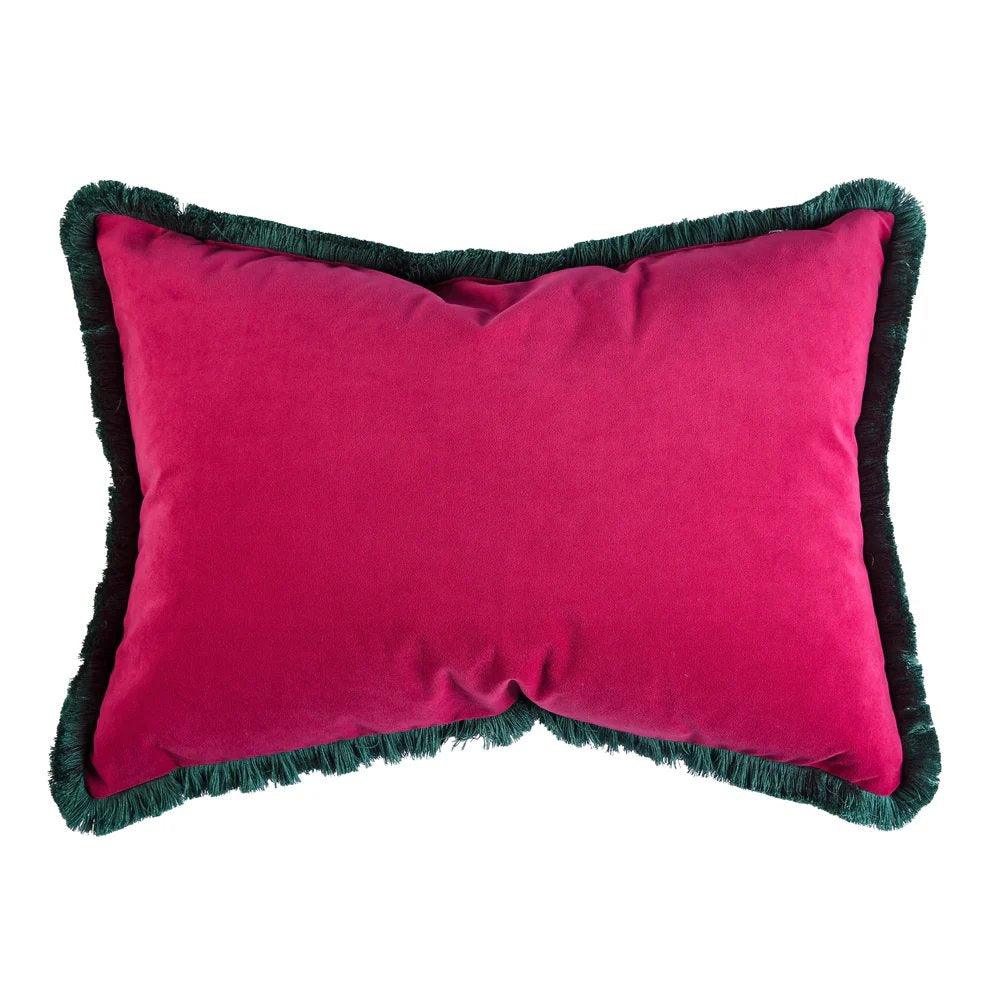 Kelling Home, Peruvian Striped Fuchsia Rectangular Cushion With Moss Green Fringe