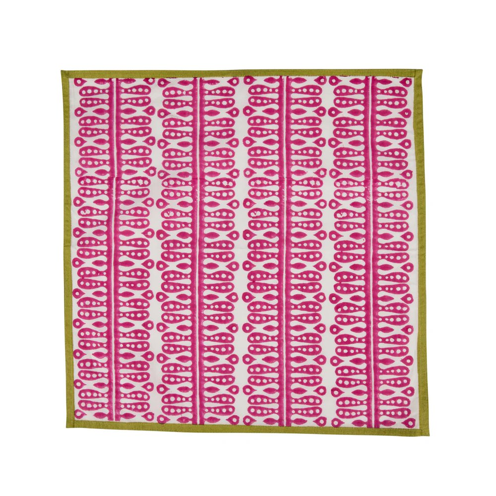 Kelling Home, Peridot Alotablot Tablecloth with Pink Border- Napkins Included