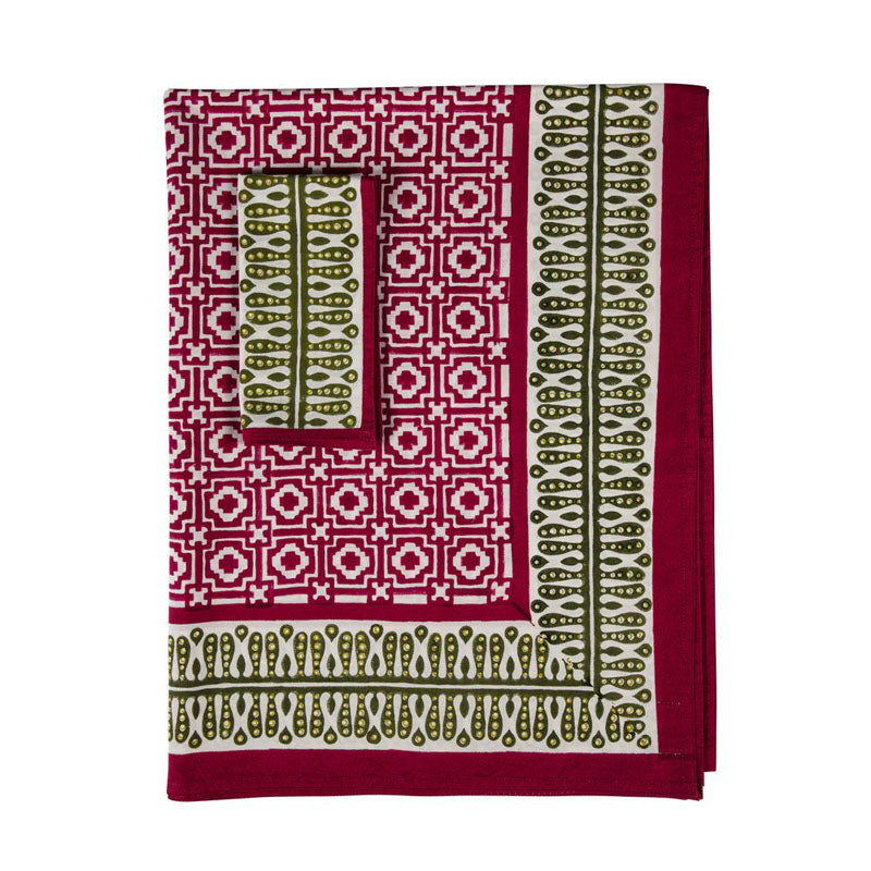 Raspberry Pink Alotablot Tablecloth with Peridot Green Border-Napkins Included